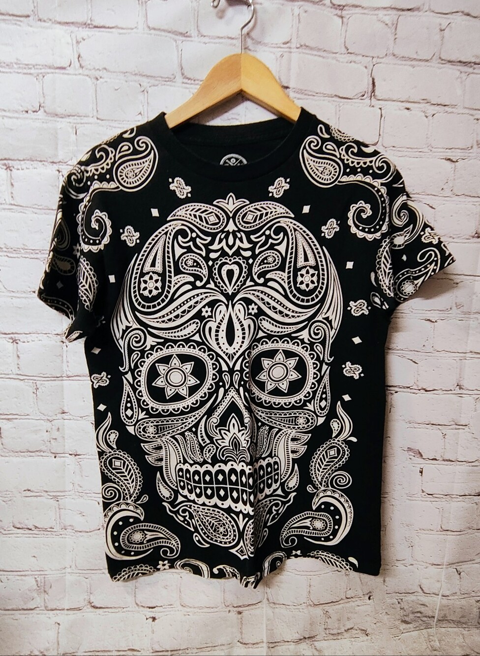 DOM Skate Skull Graphic Goth Black Tee Y2K Shirt Small